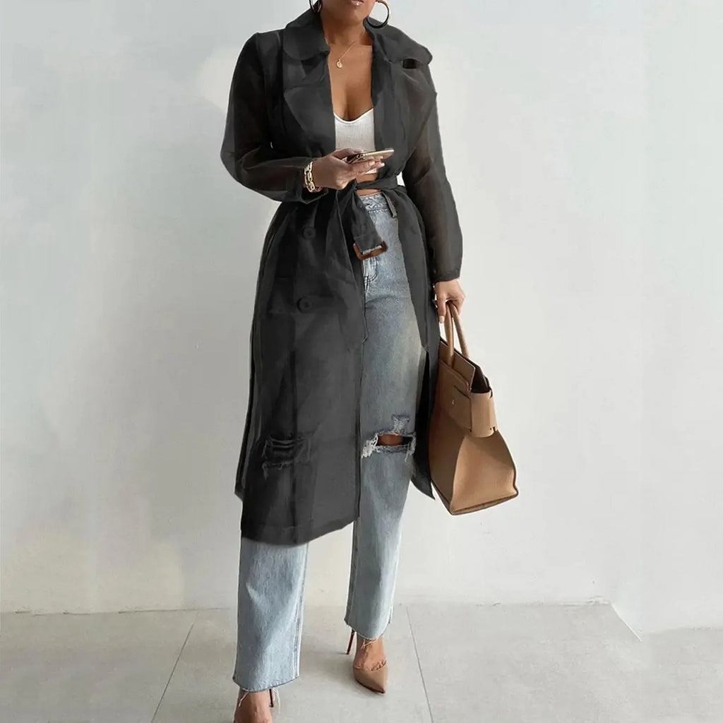 Sheer Belted Trench Coat - Isabella Mae
