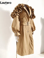 Ruffled Shoulder Belted Trench Coat - Isabella Mae