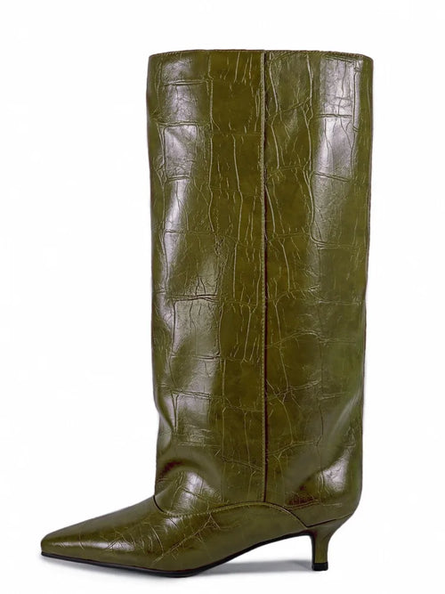Women's Pointed Toe Kitten Heel Knee High Boots