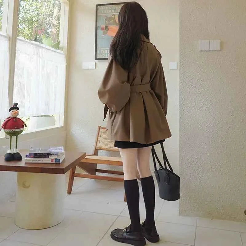 Belted Puff-Sleeve Trench Coat