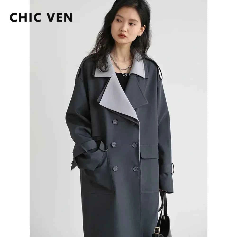 Contrast Lapel Trench Coat