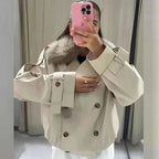 Cropped Fur Collar Trench Jacket