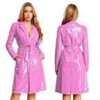 Wet-Look Belted Trench Coat - Isabella Mae