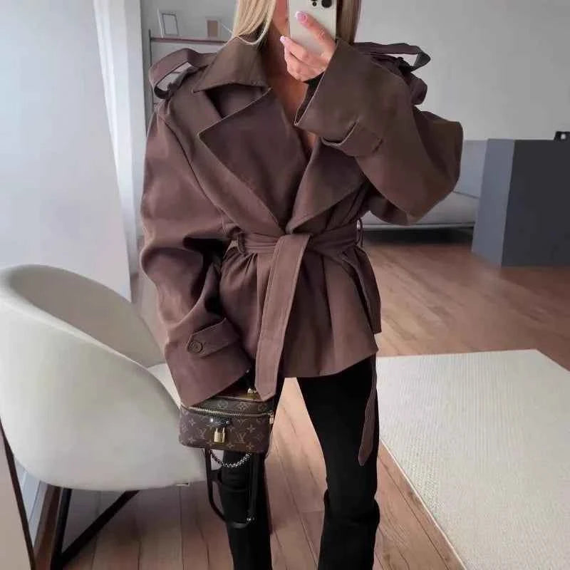 Cropped Belted Trench Jacket