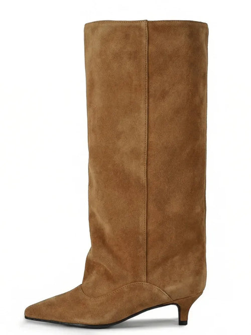 Women's Pointed Toe Kitten Heel Knee High Boots