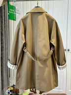Khaki Plaid-Cuff Trench Coat