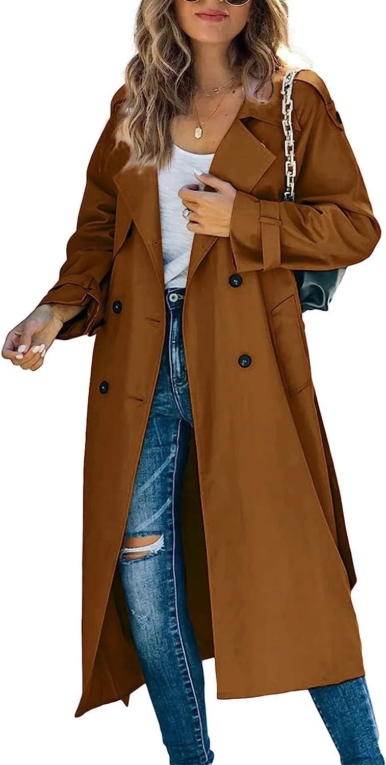 Long Double-Breasted Trench Coat - Isabella Mae