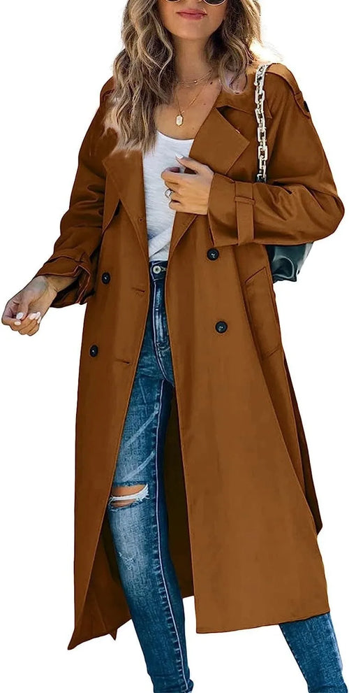Long Double-Breasted Trench Coat