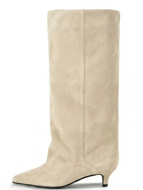Women's Pointed Toe Kitten Heel Knee High Boots