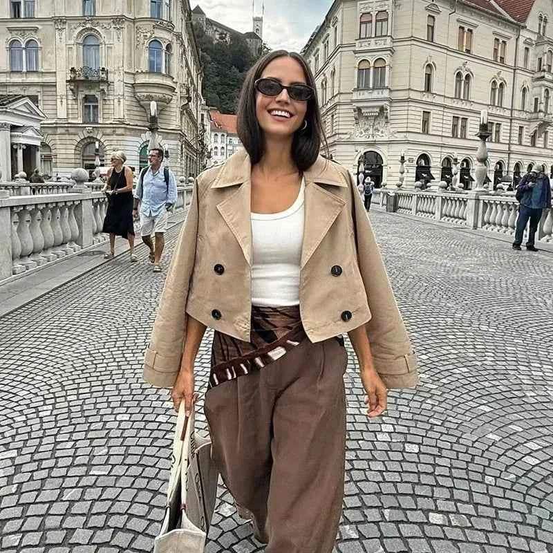 Cropped Double-Breasted Trench Jacket