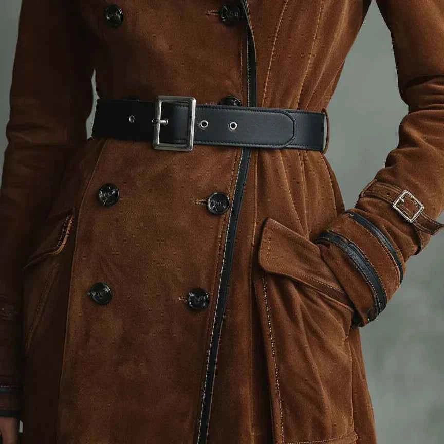 Faux Suede Trench Coat