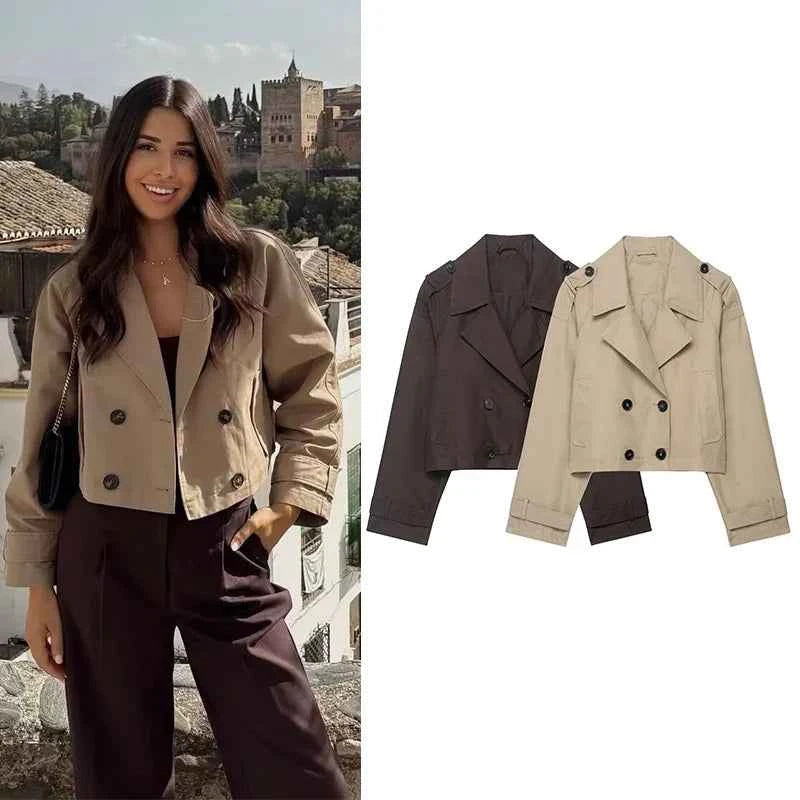 Cropped Double-Breasted Trench Jacket