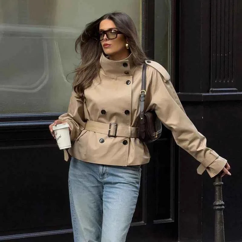 Khaki Cropped Trench Coat