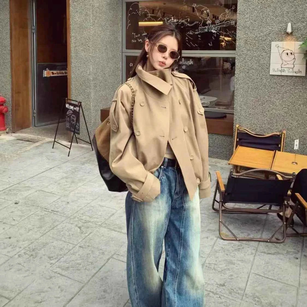 Cropped Double-Breasted Trench Coat