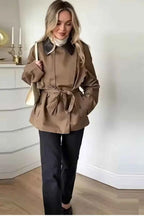 Belted Contrast Collar Trench Jacket