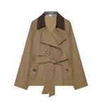 Belted Contrast Collar Trench Jacket