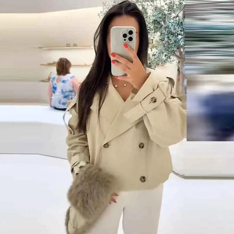 Fur-Trim Cropped Trench Jacket