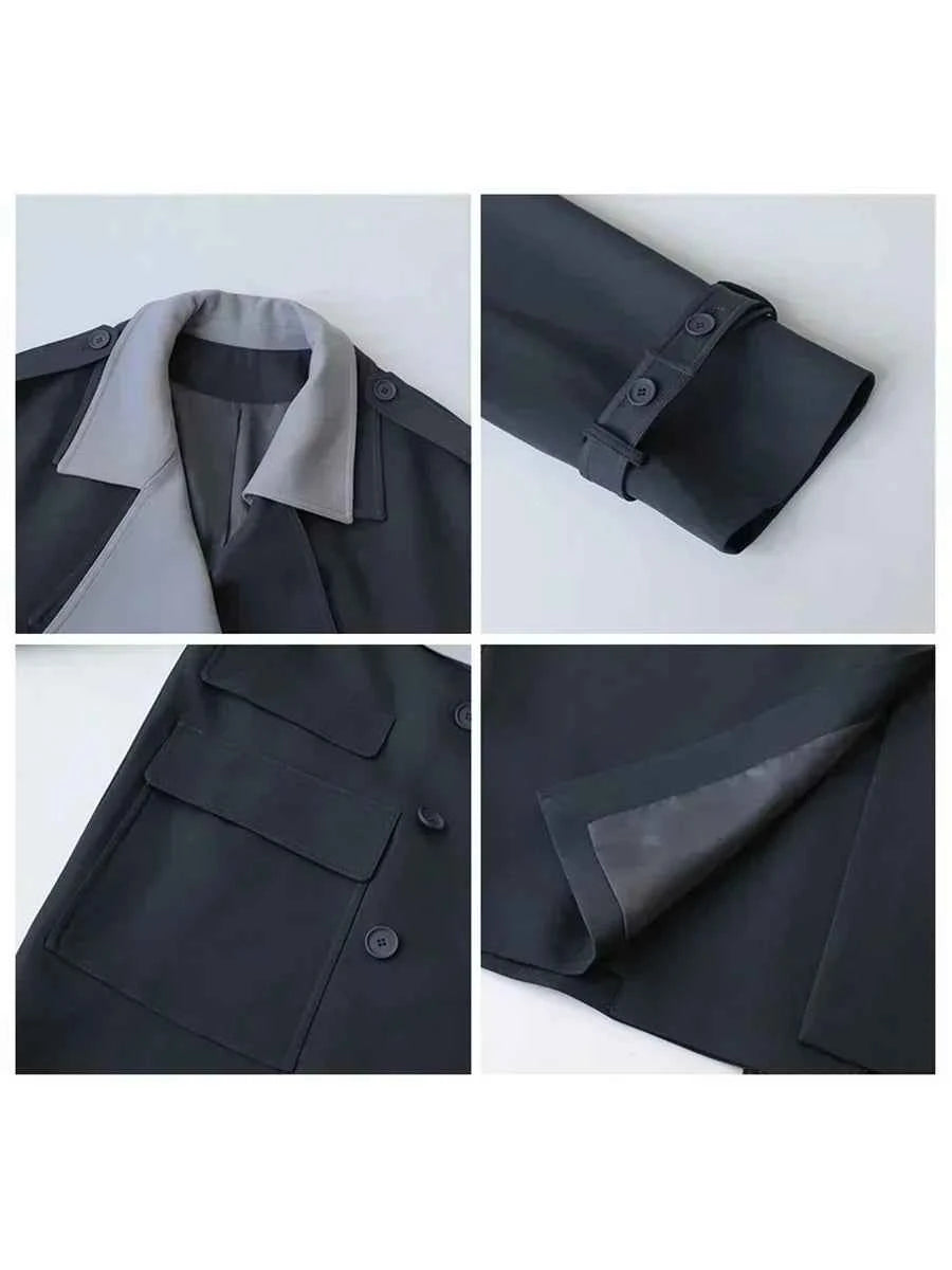 Contrast Lapel Trench Coat