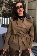 Belted Contrast Collar Trench Jacket