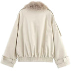 Cropped Fur Collar Trench Jacket