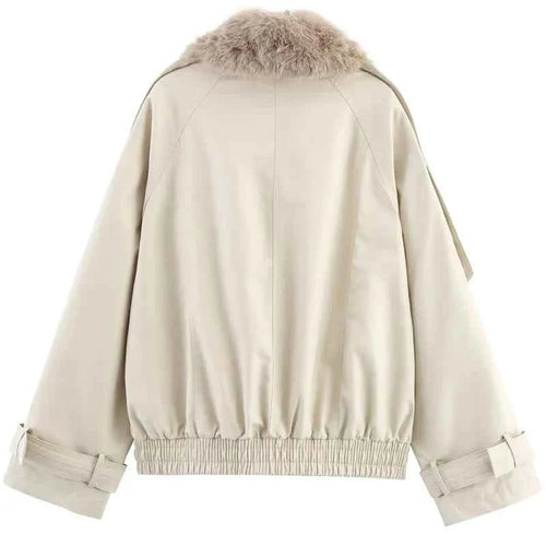 Cropped Fur Collar Trench Jacket
