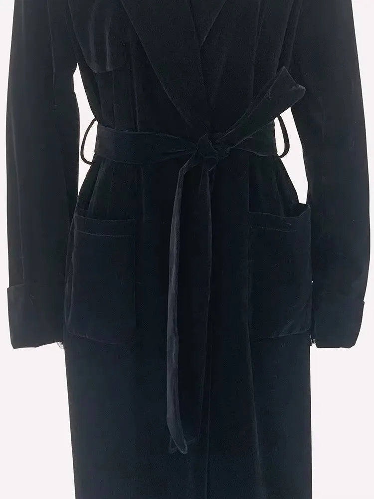 Velvet Belted Trench Coat - Isabella Mae