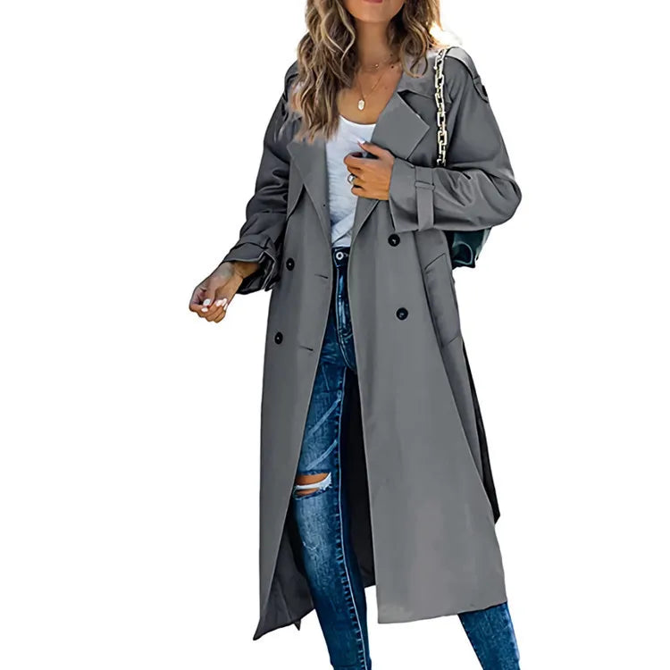 Long Double-Breasted Trench Coat - Isabella Mae