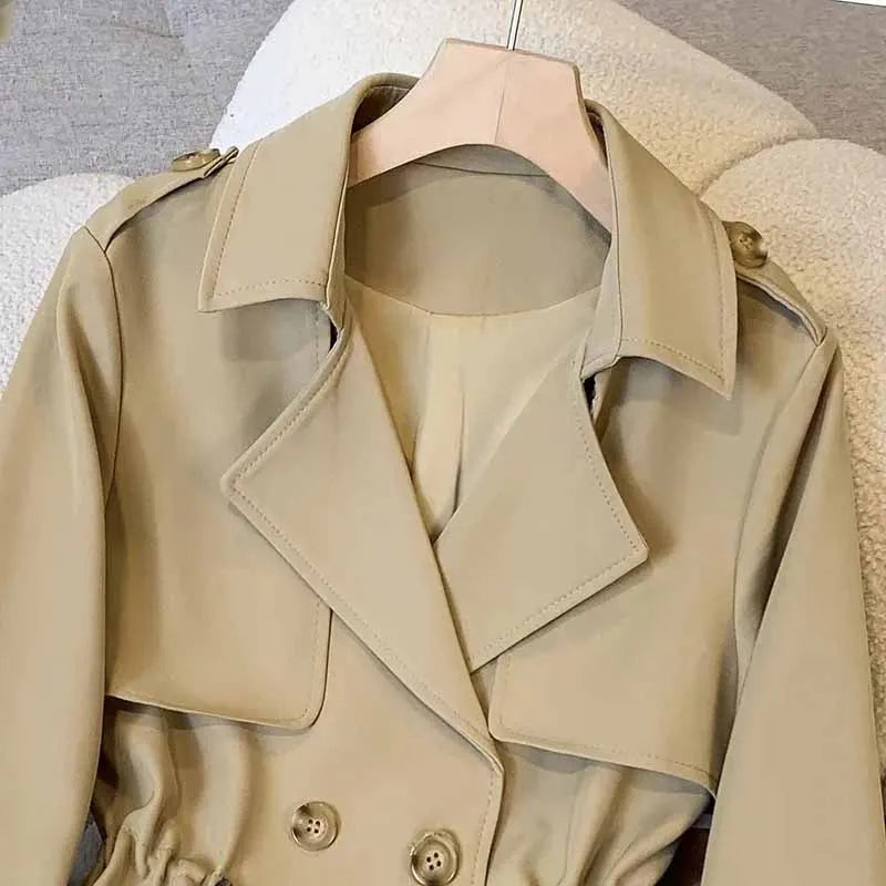 Drawstring Double-Breasted Trench Coat - Isabella Mae