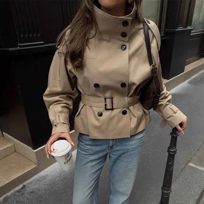 Khaki Cropped Trench Coat