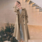 Belted Double-Breasted Long Trench Coat - Isabella Mae