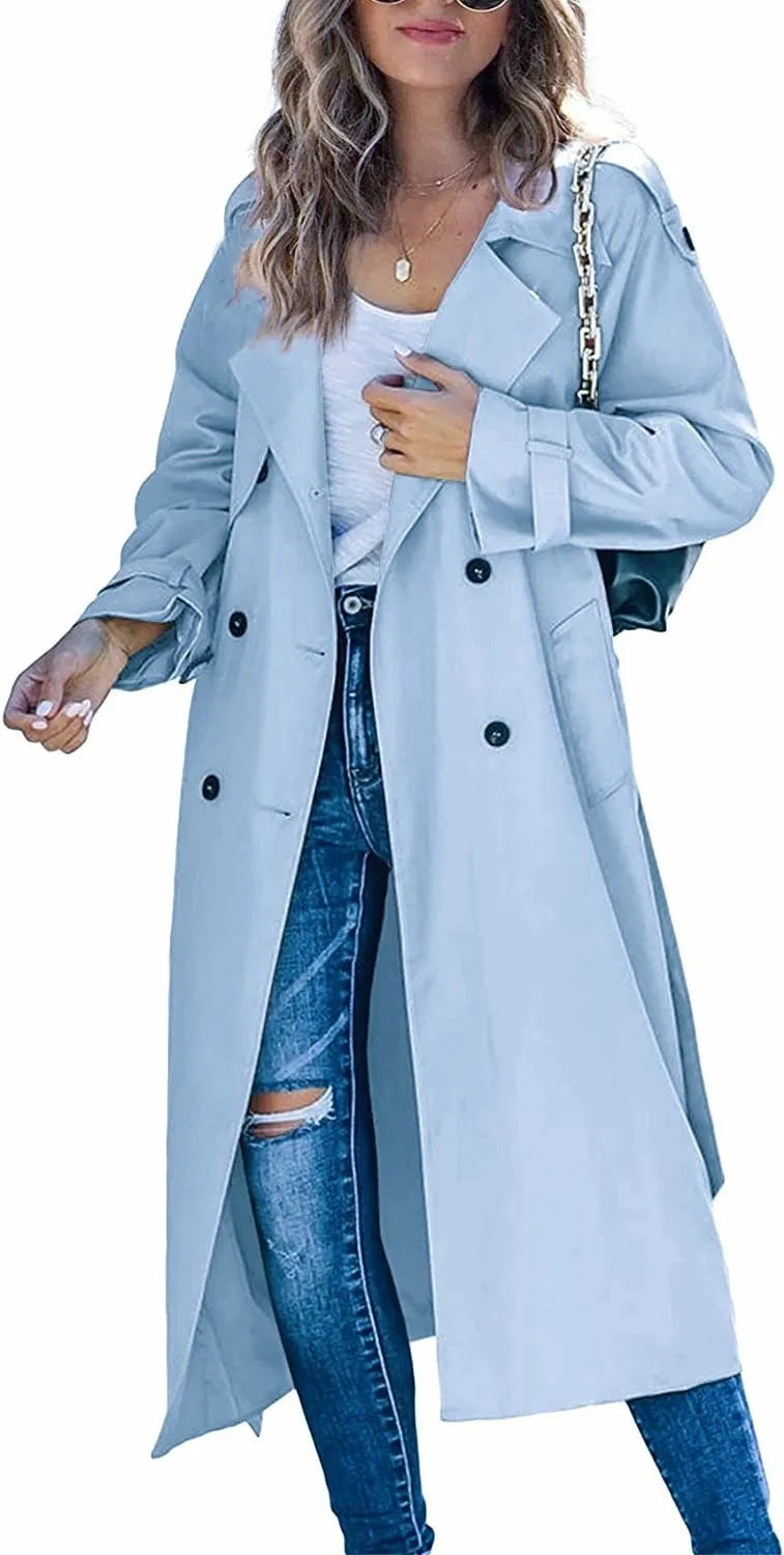 Long Double-Breasted Trench Coat - Isabella Mae
