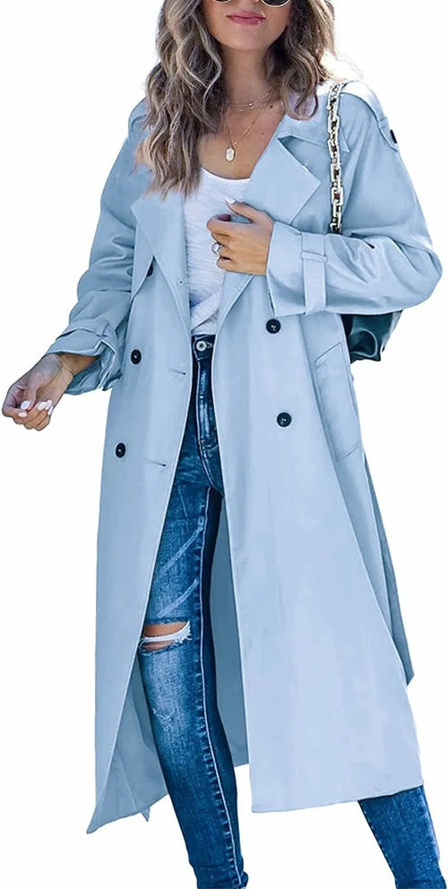 Long Double-Breasted Trench Coat