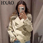 Cropped Fur Collar Trench Jacket