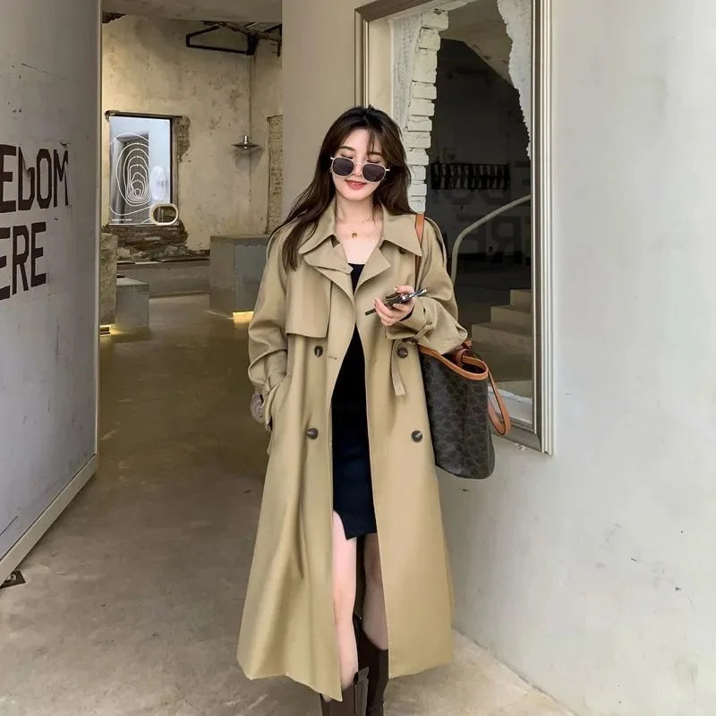 Belted Double-Breasted Long Trench Coat - Isabella Mae