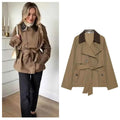 Belted Contrast Collar Trench Jacket