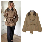 Belted Contrast Collar Trench Jacket