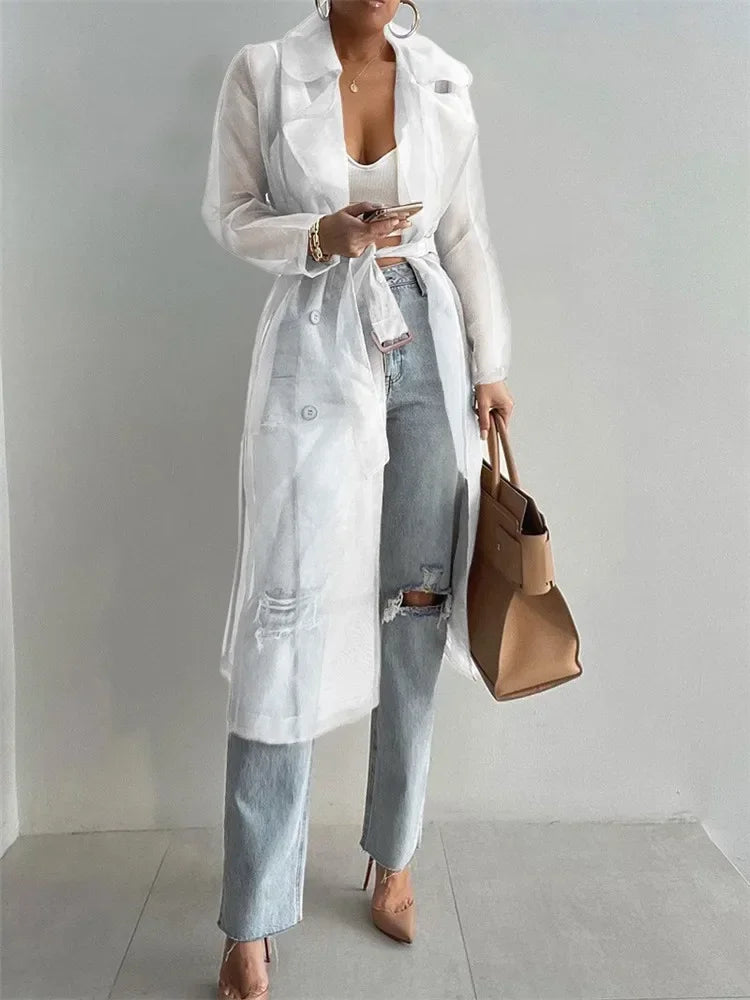 Sheer Belted Trench Coat - Isabella Mae