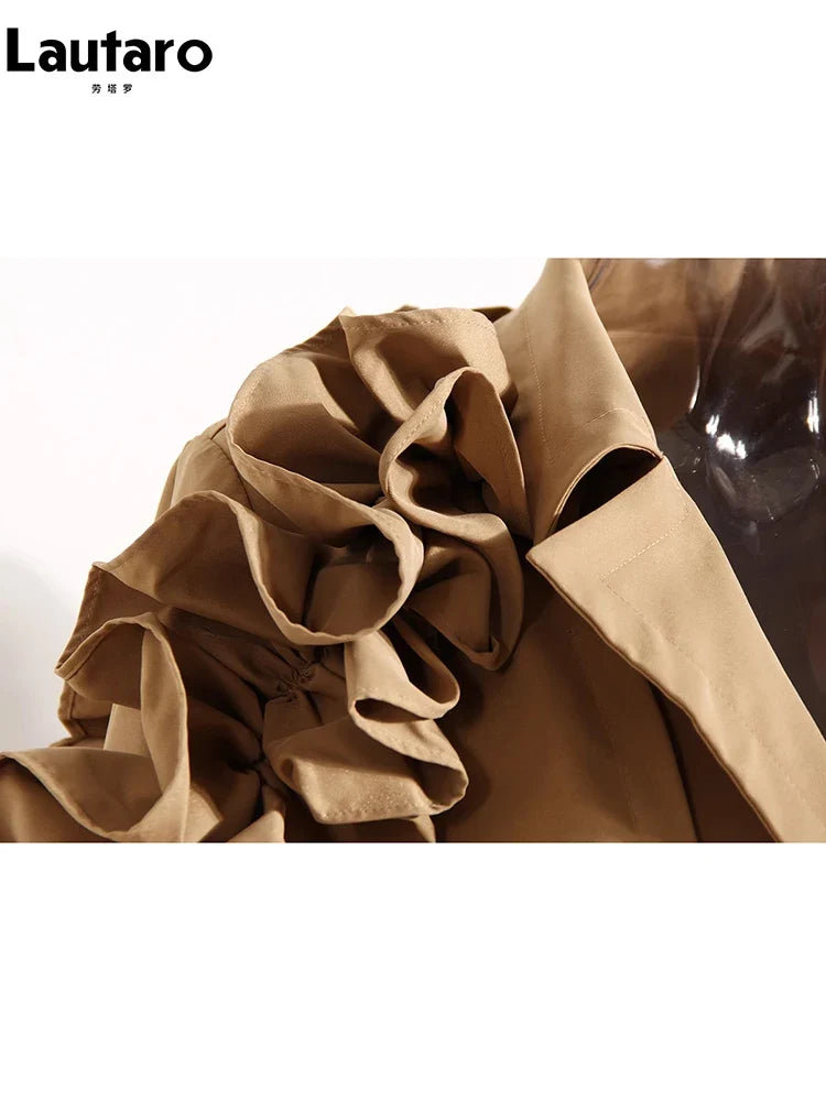 Ruffled Shoulder Belted Trench Coat - Isabella Mae