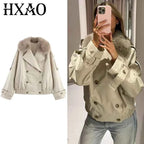Fur-Trim Cropped Trench Jacket