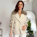 Fur-Trim Cropped Trench Jacket