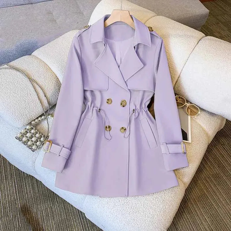 Drawstring Double-Breasted Trench Coat - Isabella Mae