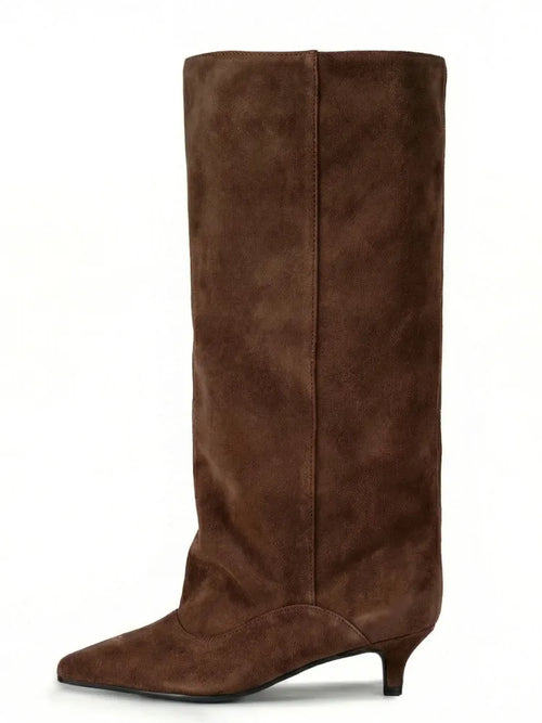 Women's Pointed Toe Kitten Heel Knee High Boots