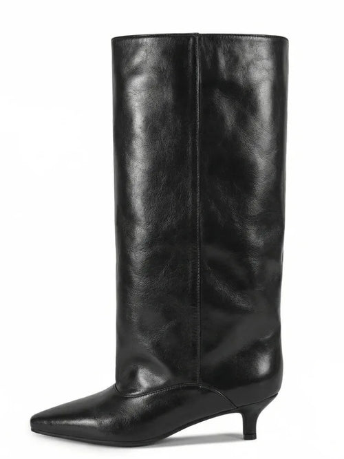 Women's Pointed Toe Kitten Heel Knee High Boots