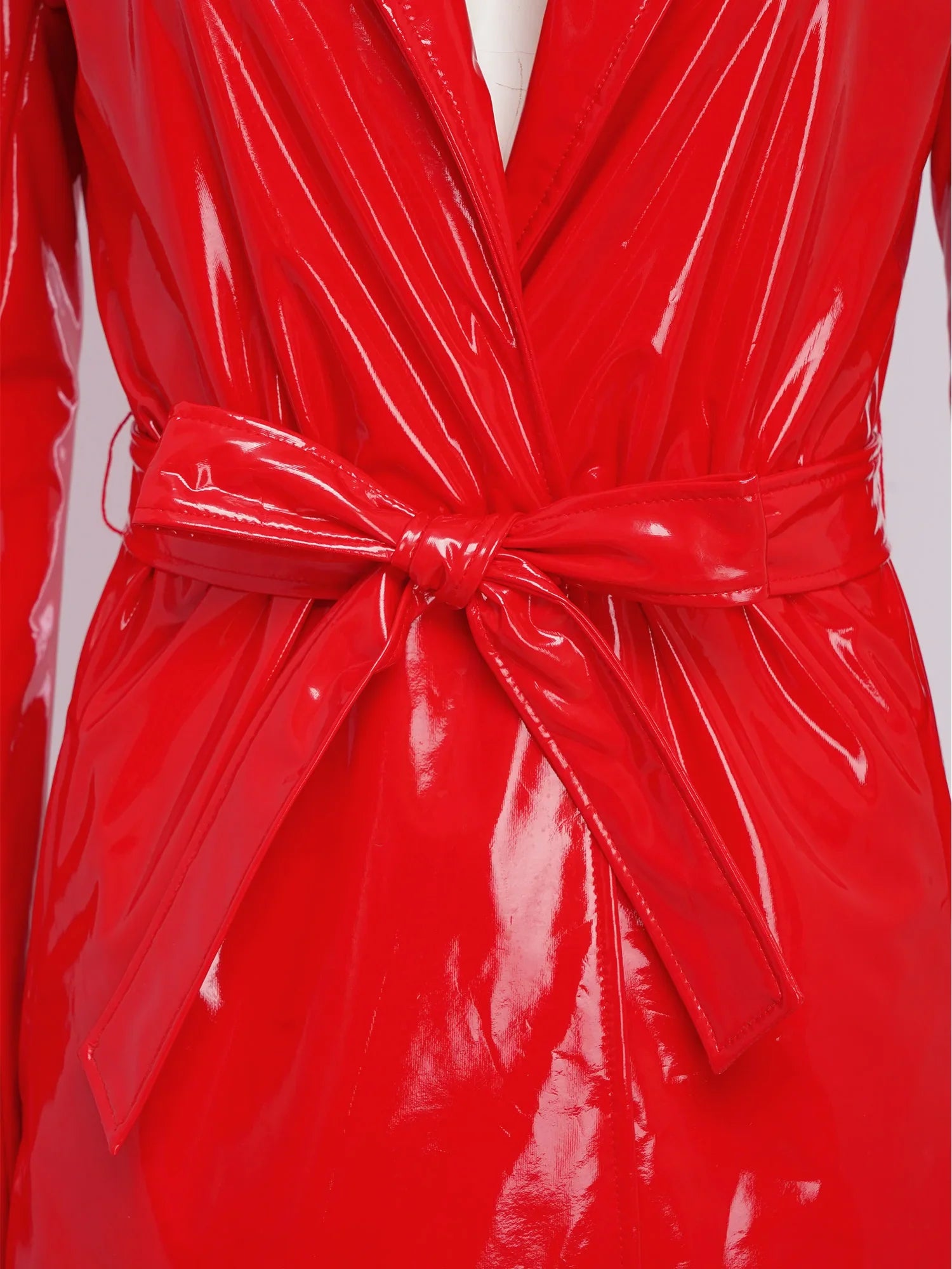 Wet-Look Belted Trench Coat - Isabella Mae
