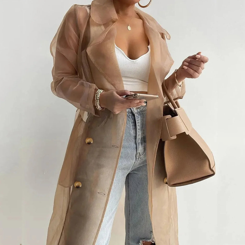 Sheer Belted Trench Coat - Isabella Mae