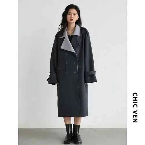 Contrast Lapel Trench Coat