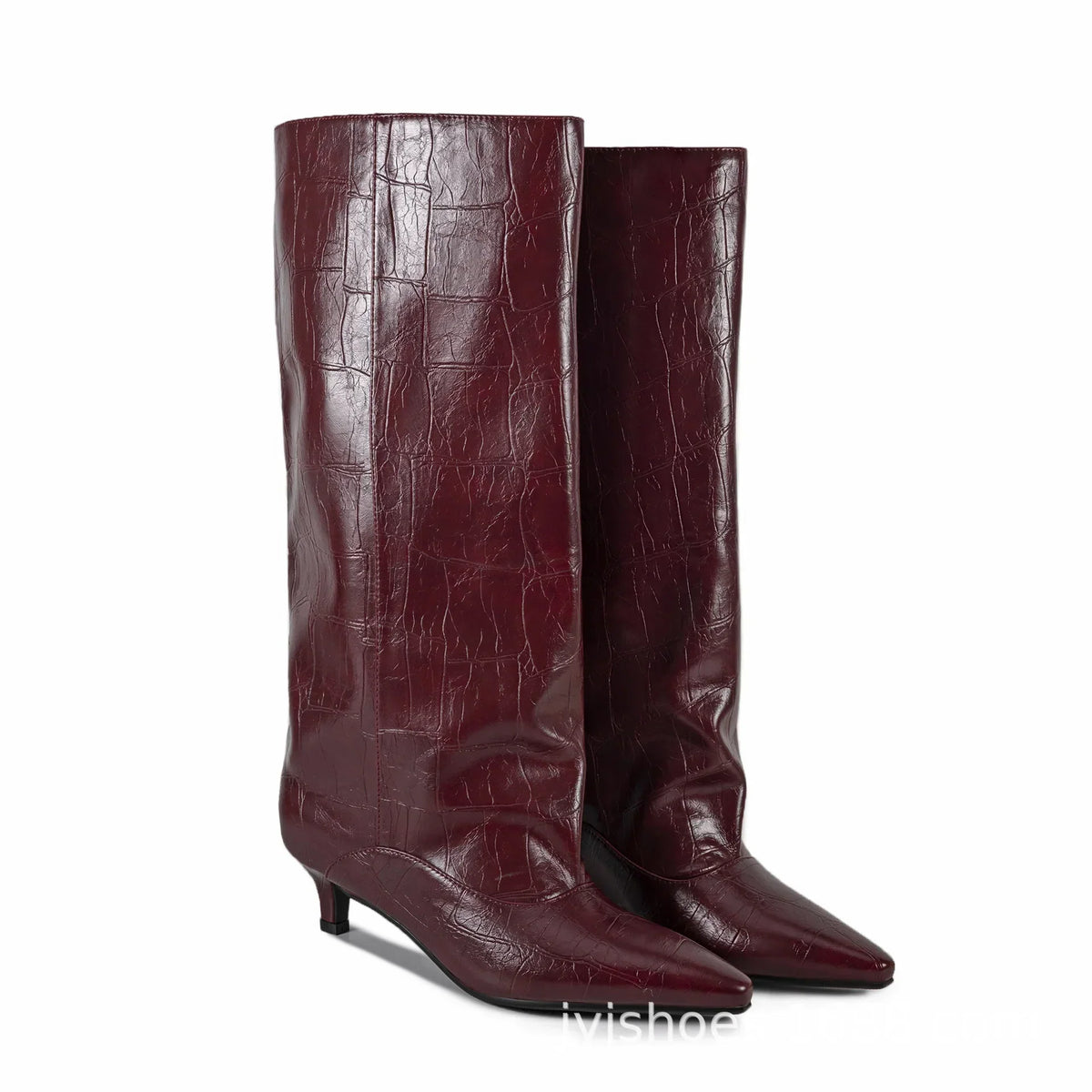 Women's Pointed Toe Kitten Heel Knee High Boots