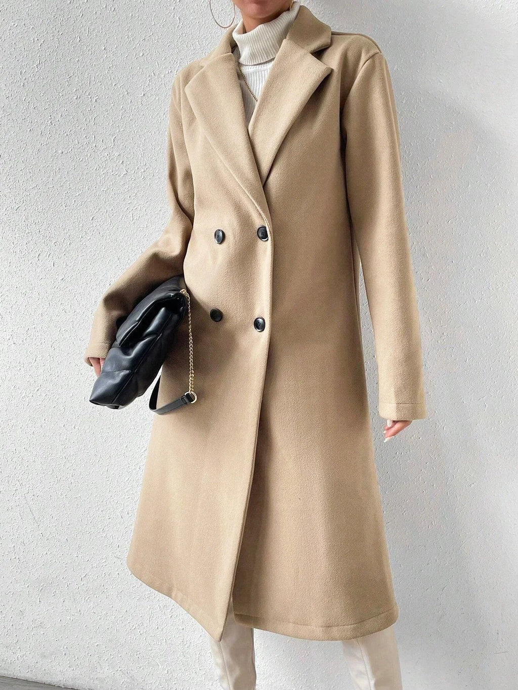 Longline Double-Breasted Lapel Coat - Isabella Mae