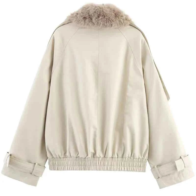 Fur-Trim Cropped Trench Jacket