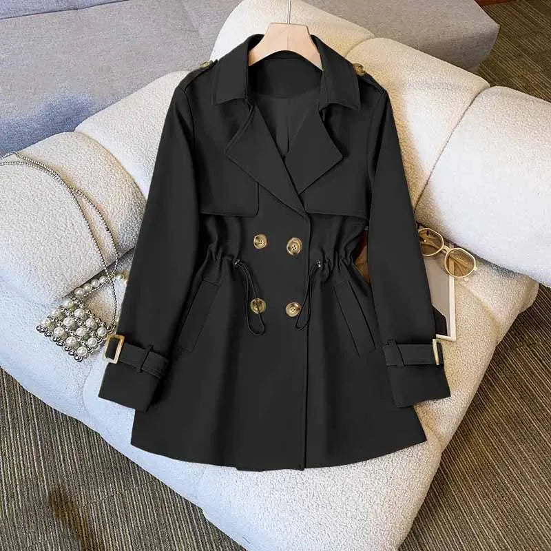 Drawstring Double-Breasted Trench Coat - Isabella Mae